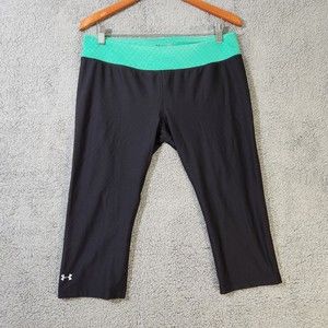 Under Armour Womens Stretch Heat Gear Black Green Activewear Capris Large